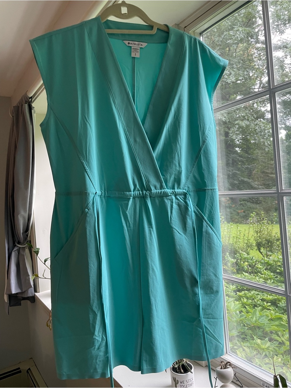 Athleta Teal V-Neck Drawstring Waist Romper